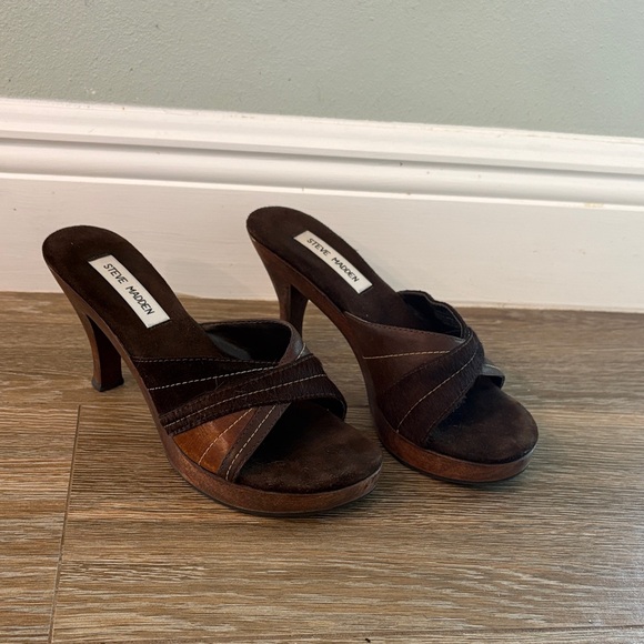 Steve Madden Dark Brown Heeled Mules - Picture 1 of 8